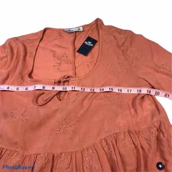 Hollister Womens Size Medium Blouse Embroidered Peplum Long Sleeve Rust New - Picture 9 of 12
